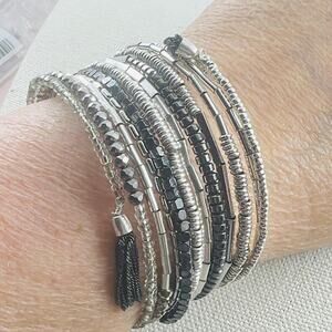 Stella and Dot Slinky Coil Wrap Bracelet Silver Tone and Gunmetal Effortless